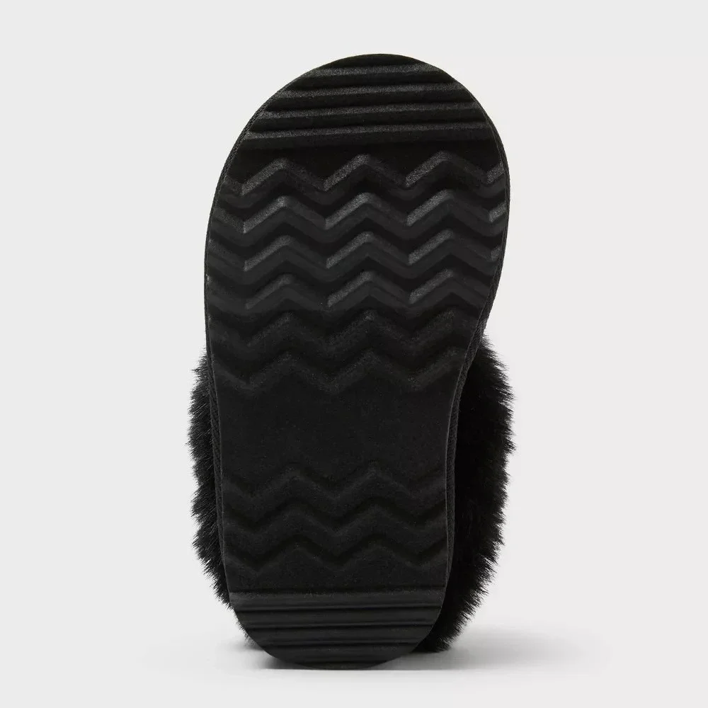 Cat & Jack Piper Faux Fur Scuff Slippers Black Stars 5T –‎ New With Tags